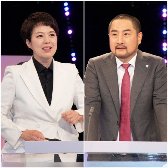 김은혜(왼쪽) 국민의힘 경기지사 후보와 강용석 무소속 경기지사 후보. <연합뉴스>